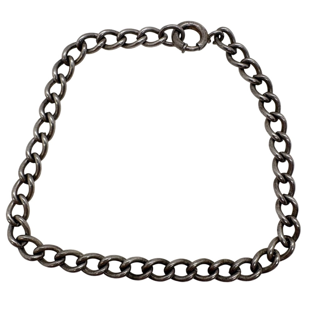 Vintage‎ Sterling Silver Curb Link Charm Bracelet 7 Inch 7.89g Spring Ring Clasp